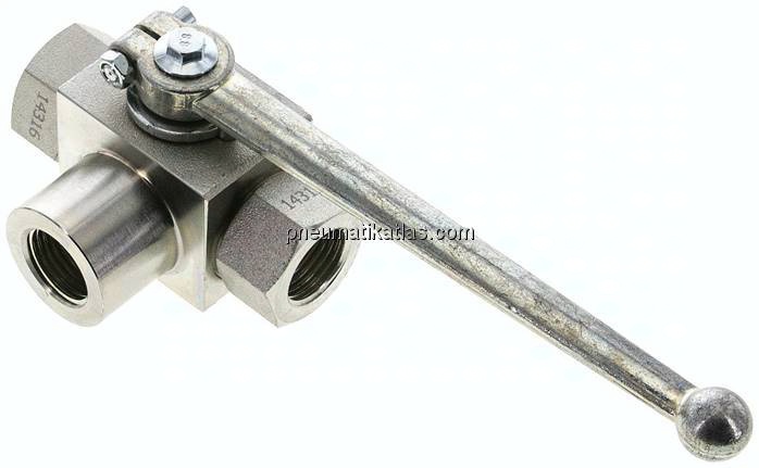 Hochdruck-3-Wege Kugelhahn, T-Bohrung, G 1/2", 0 - 500bar