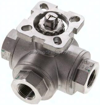 3-Wege-Kugelhahn, Direktmontageflansch G 3/8", L-Bohrung
