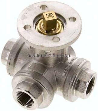 3-Wege-Kugelhahn, Direktmontageflansch G 3/8", L-Bohrung