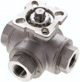 3-Wege-Kugelhahn, Direktmontageflansch G 3/8", T-Bohrung