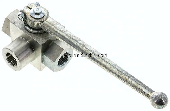 Hochdruck-3-Wege Kugelhahn, T-Bohrung, G 3/8", 0 - 500bar