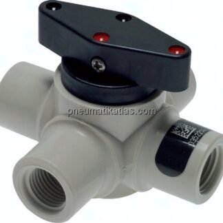 4-Wege Kugelhahn, PFA, G 1/4", PN 10, Doppelwinkelbohrung