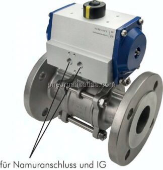 Pneum. 3-tlg. Flanschkugelh., DN15-PN40 (DIN/EN), doppeltwirkend