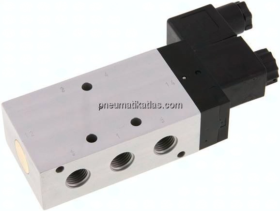 5/2-Wege Magnetventil, G 1/4", Feder, 230 V AC, Standard