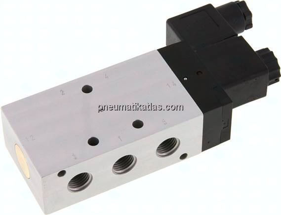 5/2-Wege Magnetventil, G 1/4", Feder, 24 V DC, Standard