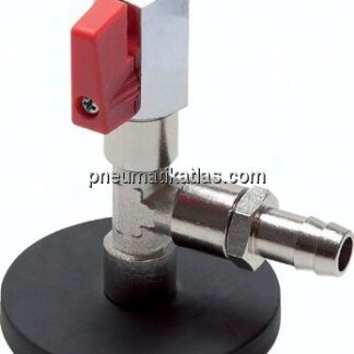 Magnethalter für 1/4"-Schlauch mit Kugelhahn und 13 mm Schlauchnippel,