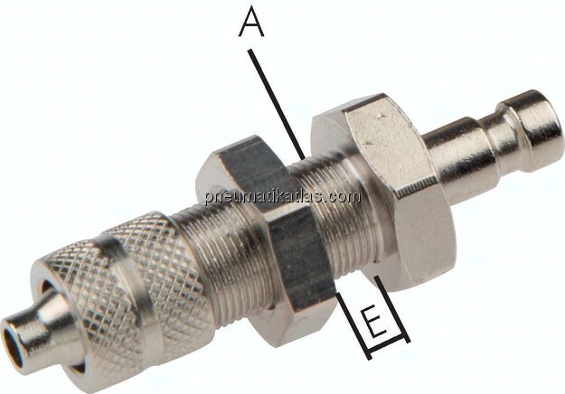 Schott-Kupplungsstecker (NW2,7) 4,3x3mm Schlauch, Messing vernickelt