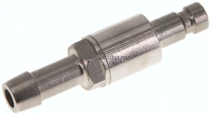 Kupplungsstecker (NW2,7) 5mm Schlauch, Messing vernickelt