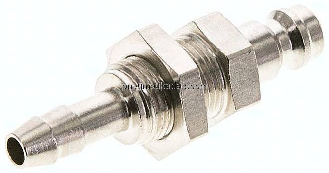 Schott-Kupplungsstecker (NW5) 6 (1/4")mm Schlauch, Messing vernickelt
