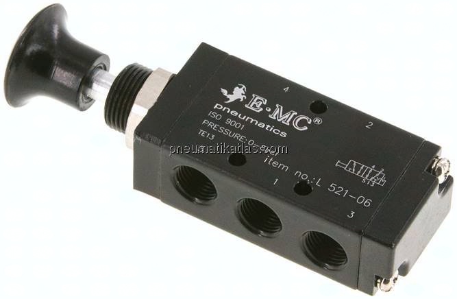 5/2-Wege Axial-Handhebelventil, Raste, G 1/8"