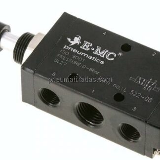 5/2-Wege Axial-Handhebelventil, Raste, G 1/4"