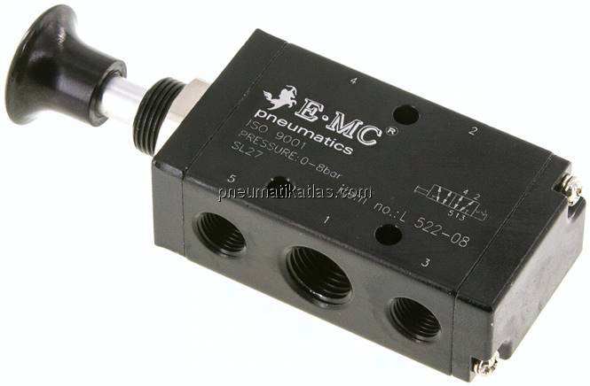 5/2-Wege Axial-Handhebelventil, Raste, G 1/4"