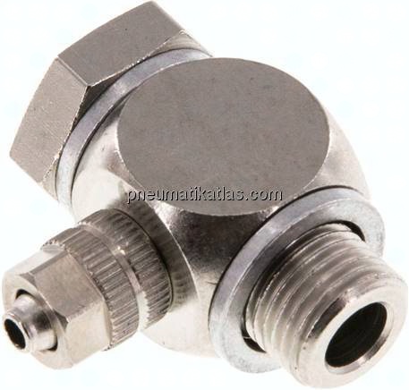 Winkel-Verschraubung G 1/8"-4,3x3mm, Messing vernickelt, Hohlschraube