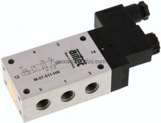 5/2-Wege Magnetventil, G 1/4", Feder, 12 V DC, Standard