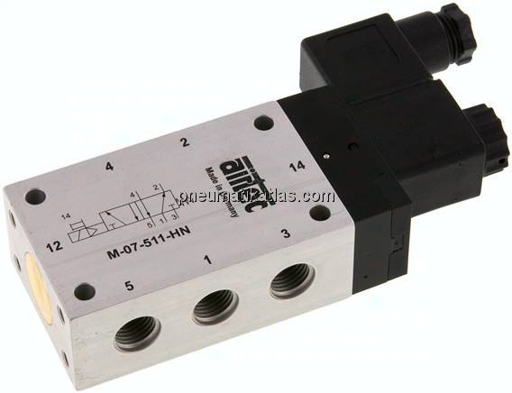 5/2-Wege Magnetventil, G 1/4", Feder, 12 V DC, Standard