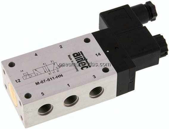 5/2-Wege Magnetventil, G 1/4", Feder, 24 V AC, Standard