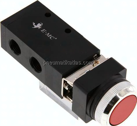 3/2-Wege (NC/NO) Drucktaster-Ventil, rot, G 1/4"