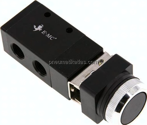 3/2-Wege (NC/NO) Drucktaster-Ventil, schwarz, G 1/4"