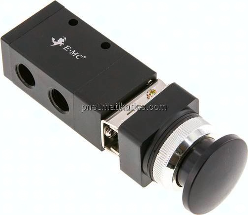 3/2-Wege (NC/NO) Pilztaster-Ventil, schwarz, G 1/4"