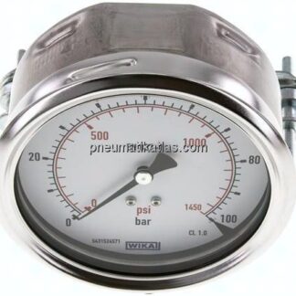 Einbaumanometer, 3-kant-Frontring, 100mm, 0 - 100 bar