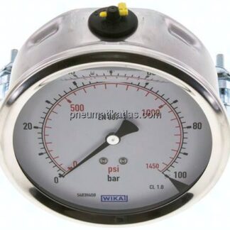 Glycerin-Einbaumanometer, 3kt-Frontring, 100mm, 0 - 100 bar