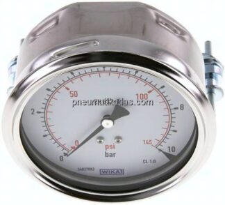 Einbaumanometer, 3-kant-Frontring, 100mm, 0 - 10 bar