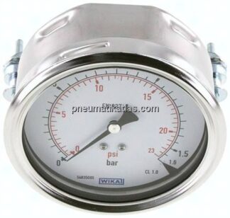 Einbaumanometer, 3-kant-Frontring, 100mm, 0 - 1,6 bar
