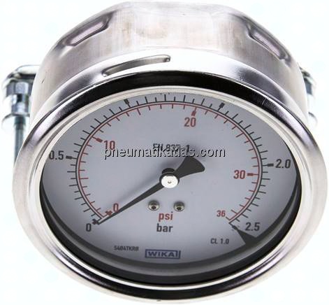 Einbaumanometer, 3-kant-Frontring, 100mm, 0 - 2,5 bar