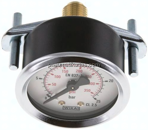 Einbaumanometer, 3-kant-Frontring, 50mm, 0 - 25 bar