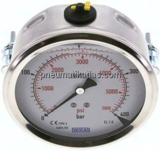 Glycerin-Einbaumanometer, 3kt-Frontring, 100mm, 0 - 400 bar