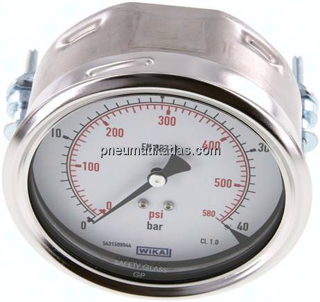 Einbaumanometer, 3-kant-Frontring, 100mm, 0 - 40 bar