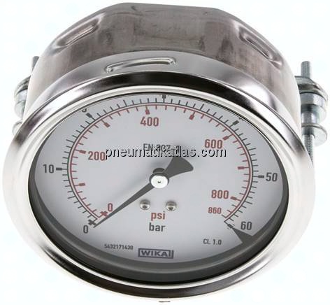 Einbaumanometer, 3-kant-Frontring, 100mm, 0 - 60 bar