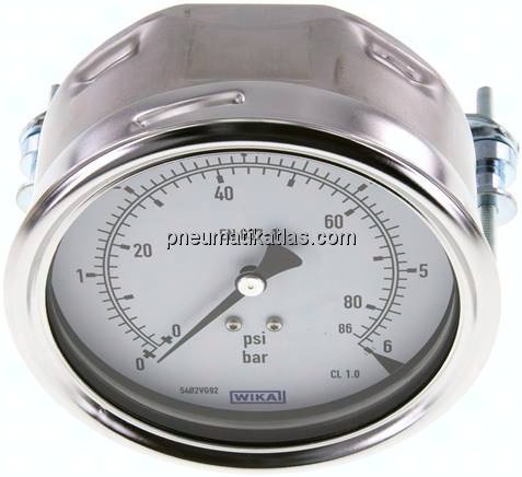 Einbaumanometer, 3-kant-Frontring, 100mm, 0 - 6 bar