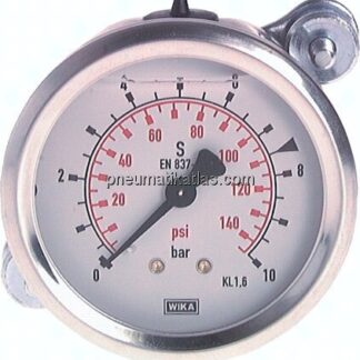 Glycerin-Einbaumanometer, 3kt-Frontring, 100mm, -1 bis 0,6 bar