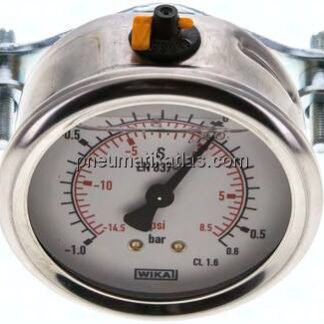 Glycerin-Einbaumanometer, 3kt-Frontring, 63mm, -1 bis 0,6 bar