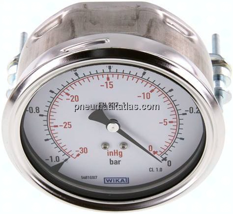 Einbaumanometer, 3-kant-Frontring, 100mm, -1 bis 0 bar