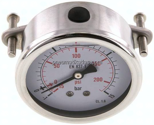 Glycerin-Einbaumanometer, 3kt-Frontring, 63mm, -1 bis 15 bar
