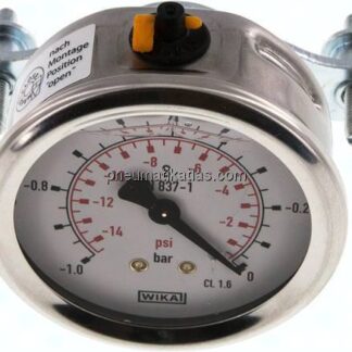 Glycerin-Einbaumanometer, 3kt-Frontring, 63mm, -1 bis 0 bar