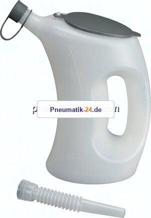 2 ltr. Messkanne (PE, weiß) mit flexiblem Auslaufrohr, Deckel, Verschlusskappe und Skalierung