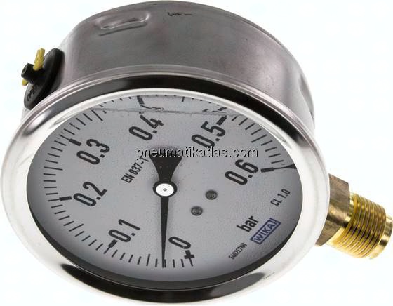 Glycerin-Manometer senkrecht (CrNi/Ms),100mm, 0 - 0,6 bar