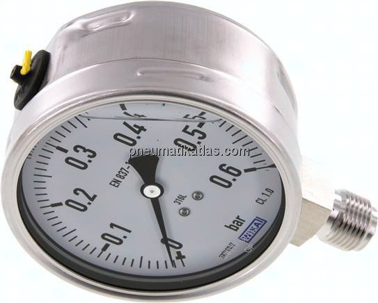 Chemie-Glycerin-Manometer senkrecht,100mm, 0 - 0,6 bar
