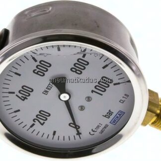 Glycerin-Manometer senkrecht (CrNi/Ms),100mm, 0 - 1000 bar