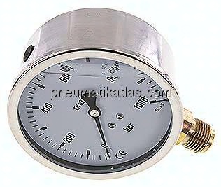 Glycerin-Manometer senkrecht (CrNi/Ms),100mm, 0 - 1000 bar