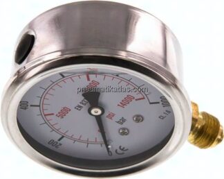 Glycerin-Manometer senkrecht (CrNi/Ms), 63mm, 0 - 1000 bar