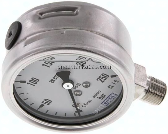 Chemie-Glycerin-Manometer senkrecht, 63mm, 0 - 1000 bar