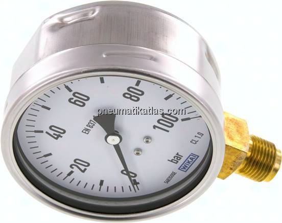 Manometer senkrecht (CrNi/Ms), 100mm, 0 - 100 bar