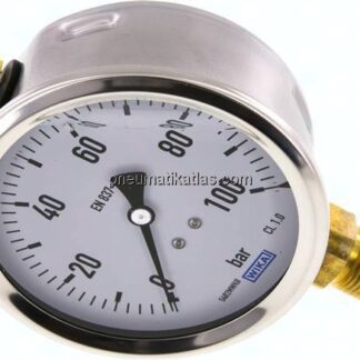 Glycerin-Manometer senkrecht (CrNi/Ms),100mm, 0 - 100 bar
