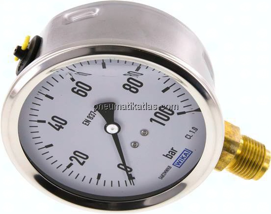 Glycerin-Manometer senkrecht (CrNi/Ms),100mm, 0 - 100 bar