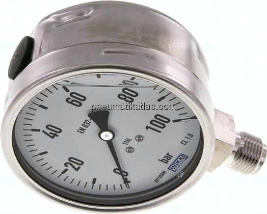 Chemie-Glycerin-Manometer senkrecht,100mm, 0 - 100 bar