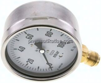 Manometer senkrecht 100mm, 0 - 100 mbar, G 1/2"